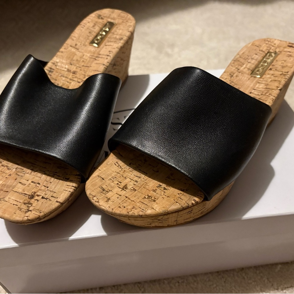 Aldo Black Cork Slide Sandals